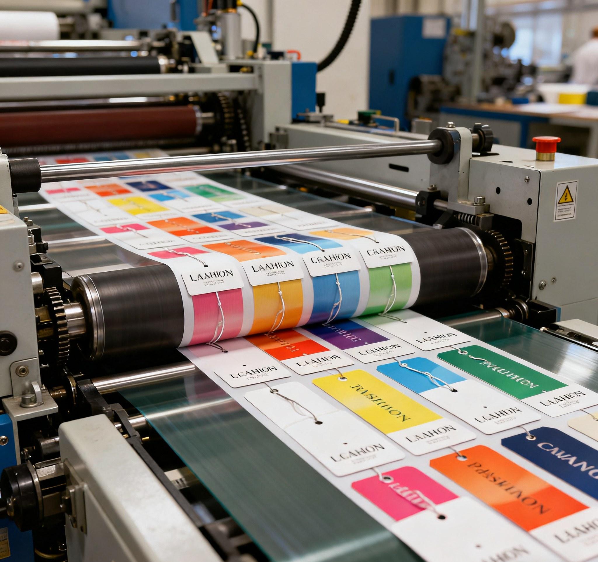 Offset printing process creating professional print hang tags for fashion brands